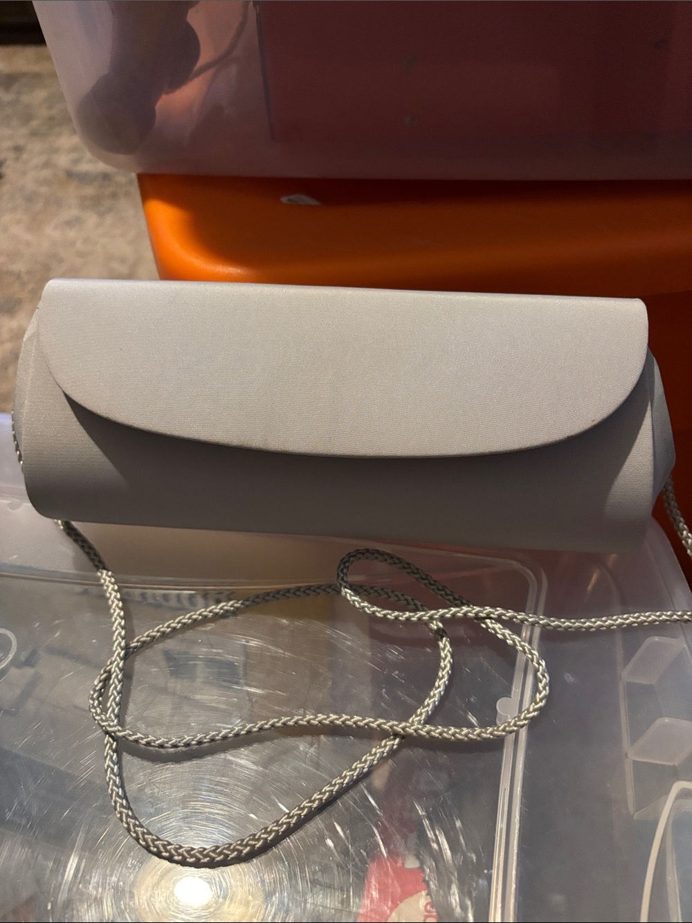 Elegant Light Gray Clutch with Detachable Silver Chain